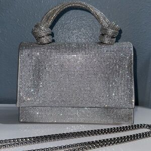 Zara Shimmery Mini City Bag  Silver Crystal-Embellished Mini Top-Handle Bag